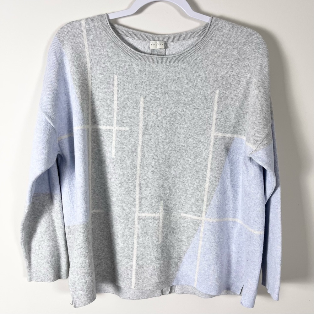 Poetry Womens Back Button Down Light Gray Blue Sweater Size 12 Basic Fall Soft
